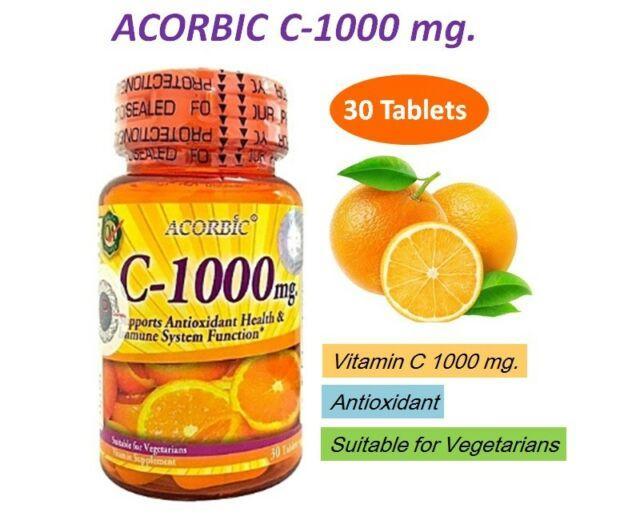 Acorbic Vitamin C 1000mg Capsules Battle 30 Pills Acorbic C 1000 Mg Vitamin C Supplement Bright Clear Faster Whitening Ascorbic Acid