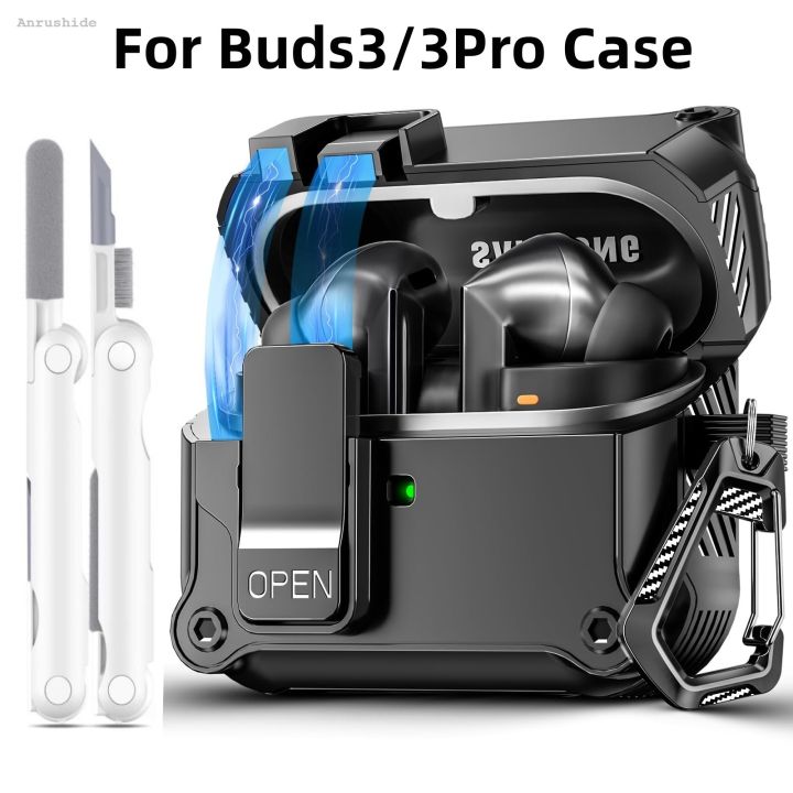 Believesinkinte For Samsung Galaxy Buds 3 Pro Case New Security Lock Protective Case Luxury with Cleaning kit Keychain Shockproof for Galaxy Buds 3 Pro