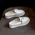 ︾ Thick Bottom Lazy Half Summer New Slippers Years 2024 Canvas Breathable Daddy Closed Toe Height Increasing Skinny Shoes Ladies Bra +. 