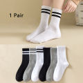 Woman Men Unisex Street Striped Mid Tube Socks Breathable Sports Solid Versatile Striped Black White Socks ZHANGNA. 