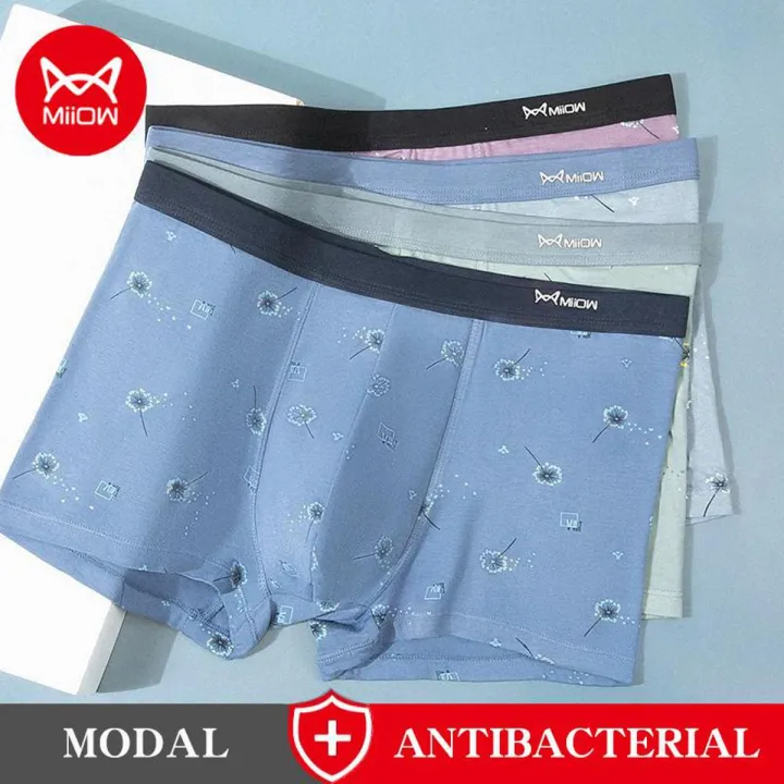 Miiow 3Pcs Men's Modal Underwear Mid Waist Printed Breathable Soft Men's Youth Boxing Shorts L-4XL