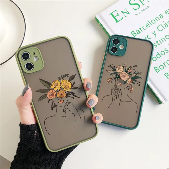 Line%20Art%20Sketch%20Flower%20Girl%20Protection%20Phone%20Case%20For%20iPhone%2012%2011%2013%20Pro%20MAX%20X%20XS%20XR%20SE%202%206s%207%208%20Plus%20Hard%20Translucent%20Cover%20-%20Image%205