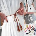 Boho Thin Waist Rope Belt Women Simple PU Leather Tassel Braided Self-Tie Belt 135cm-175cm. 