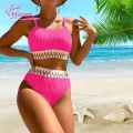 Muses Mall Women Swimsuit 2-piece Women's Swimsuit Set Quick Dry Push Up High Waist Color Matching Beachwear Bikini Set. 