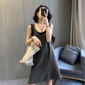 【WEJA】Dress Women's Solid Color Summer Sleeveless Straight Loose Leisure Slimming Mid Length Long Length Tummy Hiding Base Strap Sundress. 