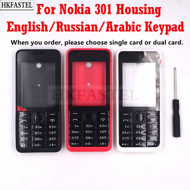 HKFASTEL 301 Housing For Nokia 301 Single Dual SIM Card Mobile Phone Cover Case + English Russian Arabic Keypad + Tool