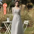 Bridesmaid Dress 2024 New Summer Fairy Elegant Bridesmaid Group Dress Sisters Dress Female Gray Slimming Slim Fit Girlfriends Clothes. 