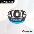 Flamingo Woof Stainless Steel Bowl Grey/Blue Made In Belgium 400ml. 