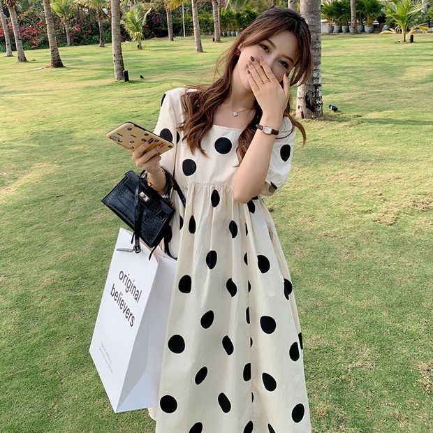 Summer High-Profile Figure Maternity Dress Korean Style Polka-Dot Loose-Fitting Dress Mid-Length Late Pregnancy FatMM200Catty Top