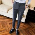 Spring and Summer Drooping Straight Cropped Suit Pants Men's Slim Fit Skinny Pants Korean Fashion Men's Suit Pants Trousers 1/2 Pieces. 