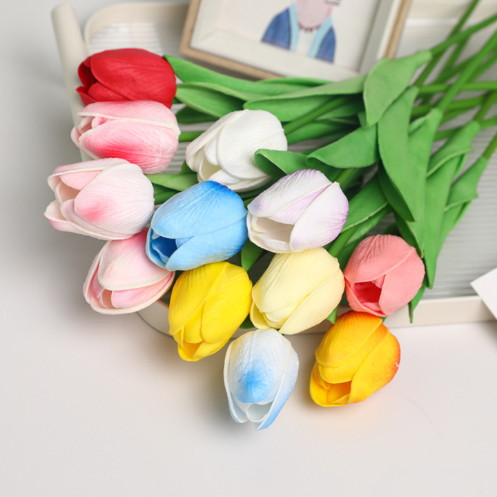 Realistic Artificial flowers Lifelike Home Outdoor Tulip bouquet Long-lasting Vase decor PU flowers for Wedding ceremonies