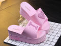 Women's Summer Cute Heart-Shaped 5CM Thick-Soled Wedge-Heeled Slippers Soft-Soled Mid-Heel Flip-Flops Non-Slip Beach Shoes. 