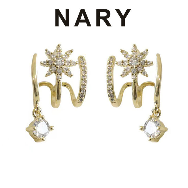 1 Pair Ear Studs Claw 3 Rows Elegant Temperament Golden Gift Hypoallergenic Bling Rhinestone Star Women Earrings Fashion Jewelry