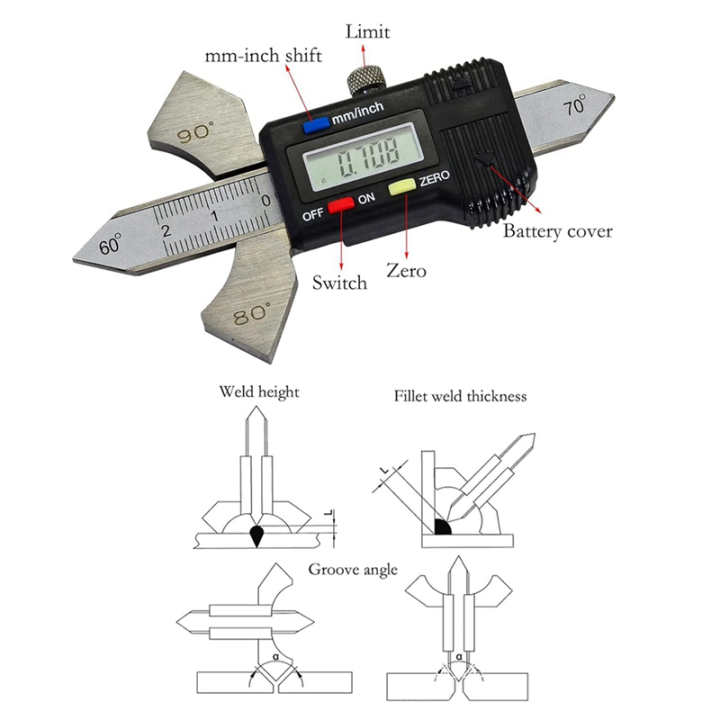 Welder Ruler Digital Readout Welding Meter, Welding Test Ruler 4 Angle Display: 60 ...