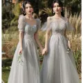 Bridesmaid Dress 2024 New Summer Fairy Elegant Bridesmaid Group Dress Sisters Dress Female Gray Slimming Slim Fit Girlfriends Clothes. 