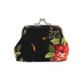 Canvas Coin Purse Retro Storage Buckle Closure Mini Wallet Vintage Rose Print unisex Pouch unisex Ladies. 