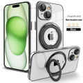 For Apple iPhone 15 Plus Portability Ring Stand Drop Proof Camera Protection Case For iPhone15 Plus iPhone15Plus Magsafe Plating Rotation Bracket Back Cover. 