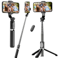 360° Rotating Selfie Stick with Built-in Light, Tripod Mount, and Wireless Operation - Black Plastic Selfie Stick for Group Photos, Travel, and Events, Selfie Stick for Phone, Event Photography, Sleek Design, Durable Construction. 