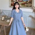 [ plus Size Women's Clothing ]2024 Summer New Fresh Mori Style Lapel and Waist Tight Slimming French Advanced Dress. 