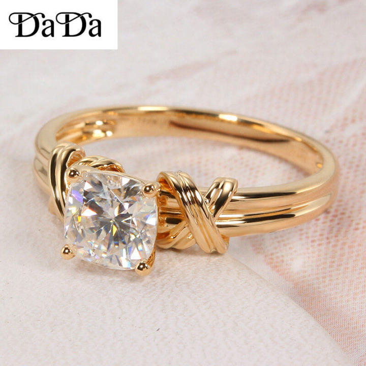 New Retro 24K Gold Ring Interwoven Pattern Point Diamond Ring Female Jewelry