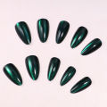 JIA-881 24pcs Blue Green Cat Eyes False Nails for Women Glossy Manicure. 