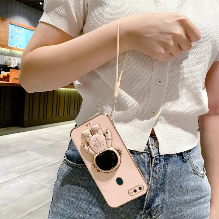 LECOMES%20for%20OPPO%20A12%20Back%20Cover%20with%20Lanyard%20Astronaut%20Folding%20Bracket%20Stand%20Luxury%206D%20Plating%20Square%20Stylish%20Girls%20Phone%20Case%20Soft%20Silicone%20Mobile%20Cases%20Pouch%20-%20Image%205