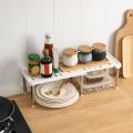 Designer Cabinet Shelf Multifunctional Expandable PP Stackable Counter Storage Shelf Kitchen Accessories. 