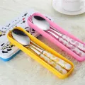 Baby Kids Cute Fork Spoon Cutlery Set Cartoon Ceramic Handle Stainless Steel Children Chopsticks Fork Cutlery Portable Tableware. 