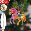 New Year 2D Flat Christmas Hanging Pendant Acrylic Golden Horse Car Horse Pendant Keychain Navidad Decor. 