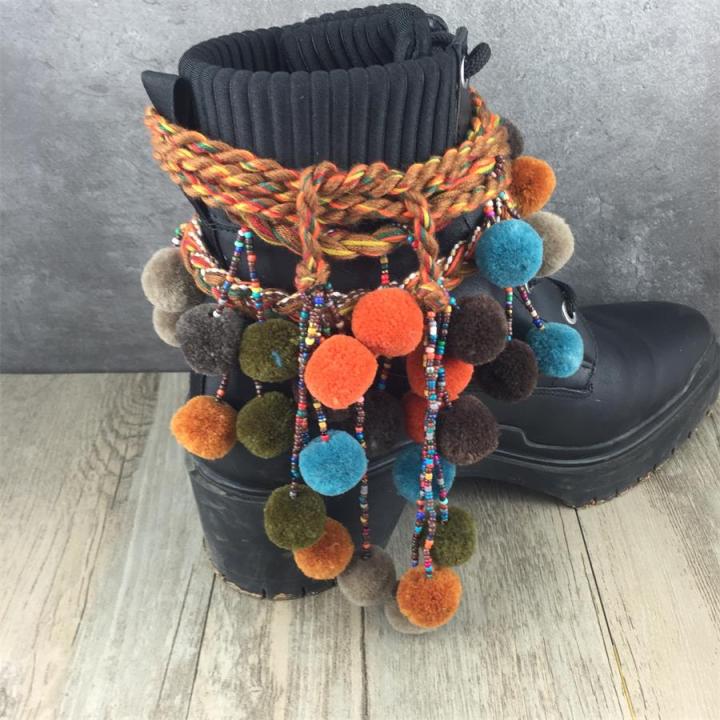 Women%20Winter%20Shoes%20decaration%20boho%20Chain%20Fringe%20Pom%20pom%20Ball%20Tassels%20belt%20for%20boot%20-%20Image%202