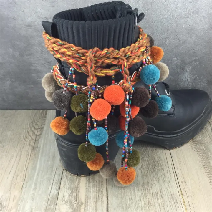 Women%20Winter%20Shoes%20decaration%20boho%20Chain%20Fringe%20Pom%20pom%20Ball%20Tassels%20belt%20for%20boot%20-%20Image%202