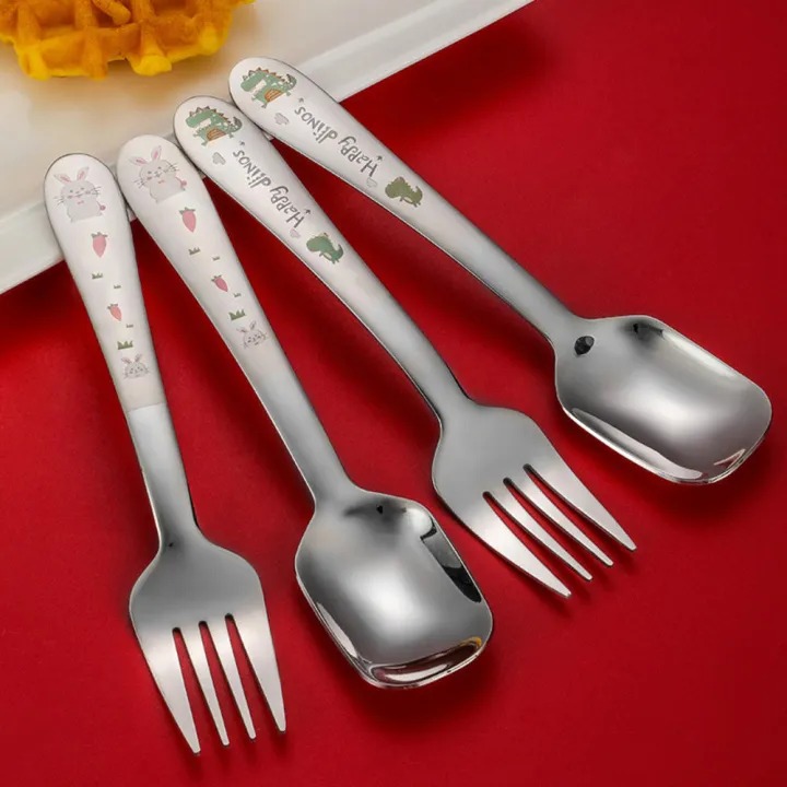 spoon baby spoon children fork tableware integrated spoon flat spoon spoon 304 stainless steel fork