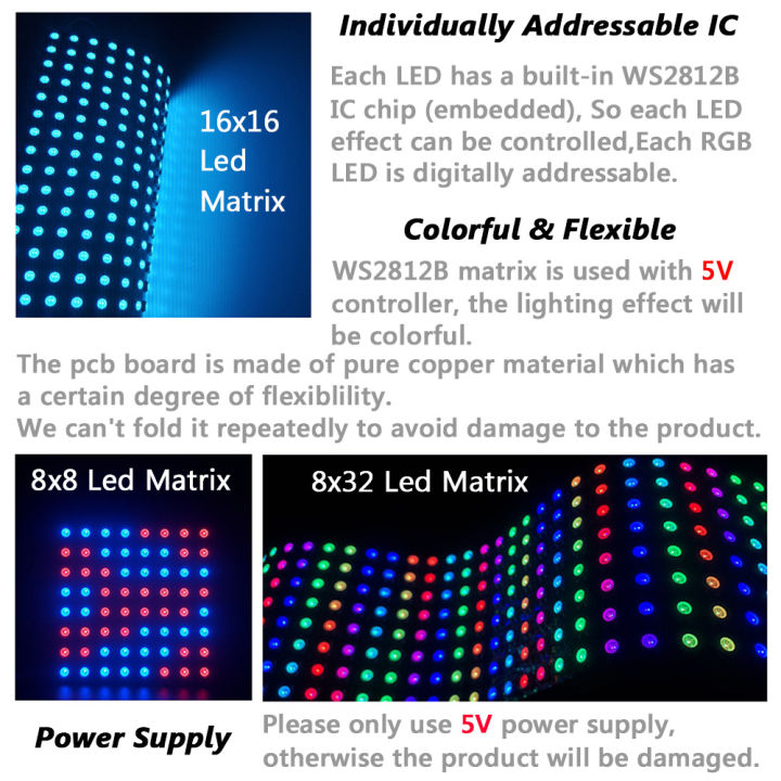 Ws2812b%2016x16%208x8%208x32%20Pixel%20Panel%20Flexible%20Matrix%20Screen%20Individually%20Addressable%20Ws2812%20Ic%20Rgb%205050%20Smd%20Led%20Module%20Dc5v%20-%20Image%202