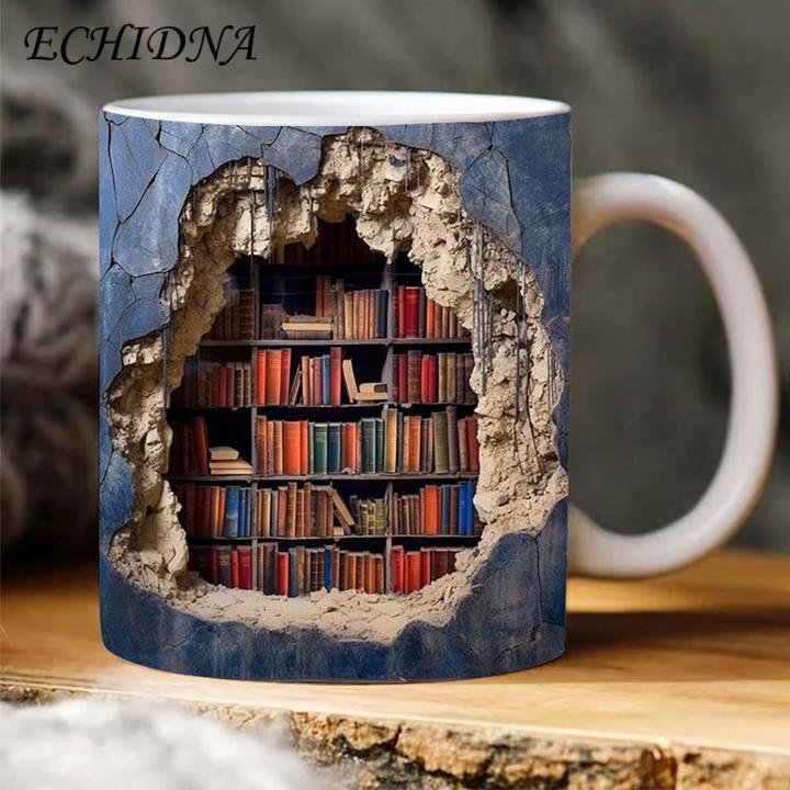 Funny Artwork Coffee Mug Library Shelf Design Ceramic Mug