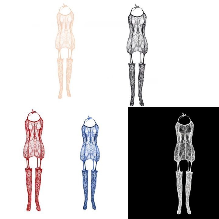 Yfashion%20Women%20Halter%20Lingerie%20Lace%20Bodysuit%20Solid%20Color%20Thigh%20Bodystockings%20See-Through%20Nightwear%20For%20Women%20Gifts%20-%20Image%207
