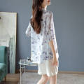 Chinese Style Printed Chiffon Shirt Female Summer Fashion Round Neck New Chic Design Casual OL Thin Shirts. 