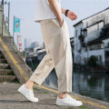 bellylady Men Pants Solid Color Cotton Blended Casual Loose Straight Trousers For Spring Summer. 