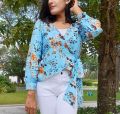 Tropical Elegance - Light Blue Floral Wrap Top. 