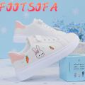 【FOOT SOFA】Women  Casual Shoes Cartoons Animal Cute Decoration White Sneakers Lace-up Outdoor Thick Bottom Woman  Vulcanized Shoes. 