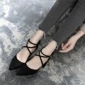 Chunky Heel Sandals for Female Students Summer 2024 New Pump Strap Buckle Pointed-Toe Girl High Heels Korean Style All-Match. 