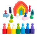 Wood Rainbow blocks house natural wooden toys children block rainbow Building blocks Educational kindergarten supplies baby toys. 