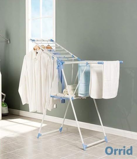 Cloth Rack Adjustable and Comfort Clothes Drying Stand | Folding Rack with Stand Space Saving | Portable and Foldable Drying Rack, Ideal for Small Areas - White