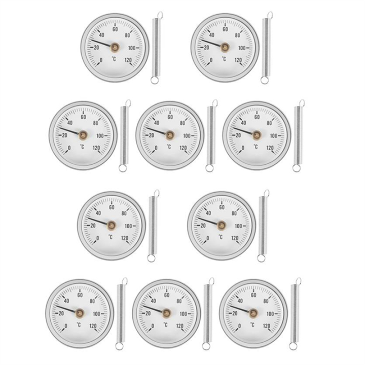 10 PCS 63mm Thermometer Pipe Clip-on Dial Thermometer Temperature Round Plate Gauge with Spring,Range 0-120℃, Aluminum Case