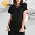 Women Medical Suit 2pcs Unisex Hospital Scrubs Set V-neck Short Sleeve Pockets Elastic Waist Pants Quick Dry Nursing Uniforms Dental Assistant Scrubs. 