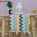 Longshow Polyester Colorful Geometric Paid Waves Table Runner With Braid Ball Trim 33x140cm. 