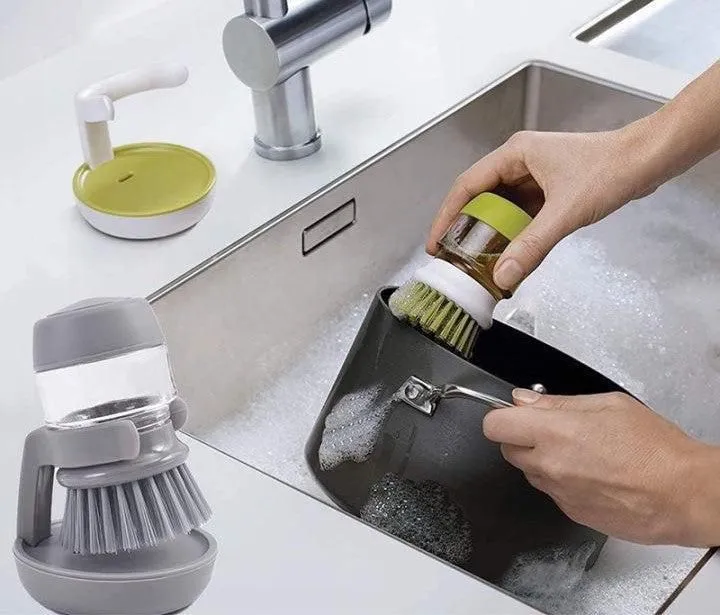 Brush with Soap Dispenser, Brush for Washing Dishes, Palm Brush Soap Dispenser, Kitchen Brush with Holder, for Scrubbing Dishes, Pans and Pots,