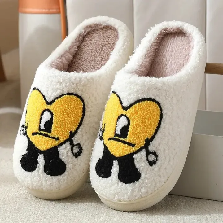 【ZOSR】Bad Cute Bunny Slippers for Women Men Soft Fuzzy Slippers Warm Cozy Love Heart Slippers Plush Slip-On House Slippers