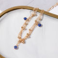 Bohemian Multi Layered Beads Ankle Bracelet -Women Leg Chain Blue Evil Eye Pendant Anklet -Summer Beach Foot Sandals Jewelry. 