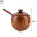 【BestGO】Natural Wooden Salt Cellar Box Spice Jar Sugar Bowl Pepper Box Salt Seasoning Container Storage Box with Lid and Spoon Kitchen Tool Salt Holder Keeper. 