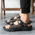 Vietnam Leather Sandals Men Beach Shoes2023New Summer Slippers Two-Way Black Sports Solid Color Casual Shoes. 